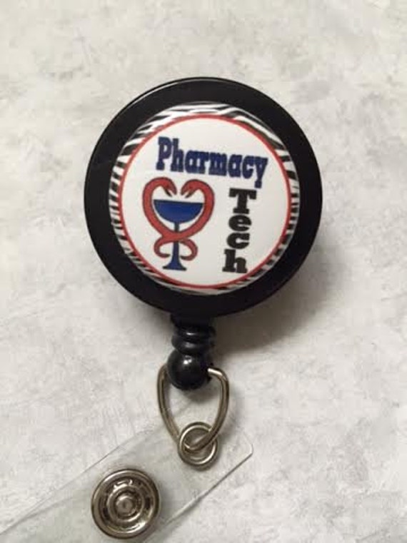 Pharmacy Tech Retractable ID Badge Holder Red White And Blue