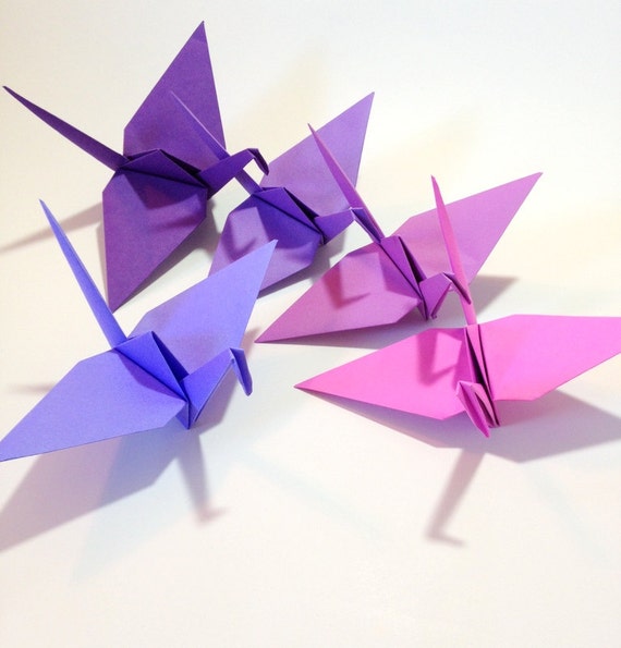 Items similar to Large Purple & Magenta Origami Cranes, Origami ...