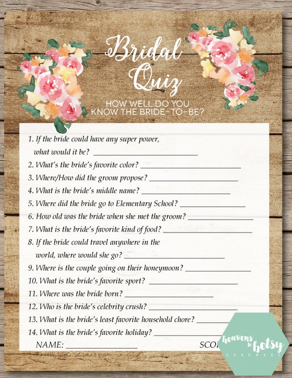 Wedding Gift Quiz rustic watercolor floral and wood bridal quiz bridal shower Wedding Gift Quiz rustic watercolor floral and wood bridal quiz bridal shower