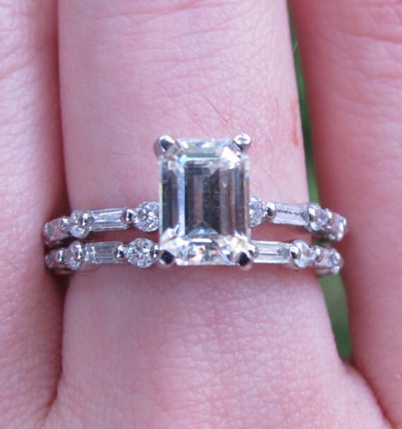 Emerald Cut Moissanite Wedding Ring Set - 3.8cttw (2CT Center), D Color VVS1, 925 Sterling Silver With Certificate