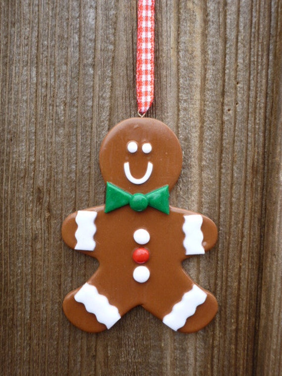 Fimo clay decoration Gingerbread Man by FestiveFair on Etsy