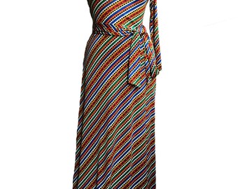 Vintage 1970s Joy Stevens California Column Maxi Dress, One Shoulder Mod Hippie Chic Boho Festival Wear