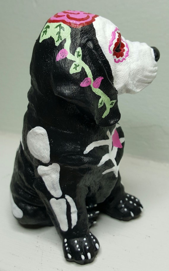 Day of the Dead Beagle Hound Basset Sugar Skull Dog Statue