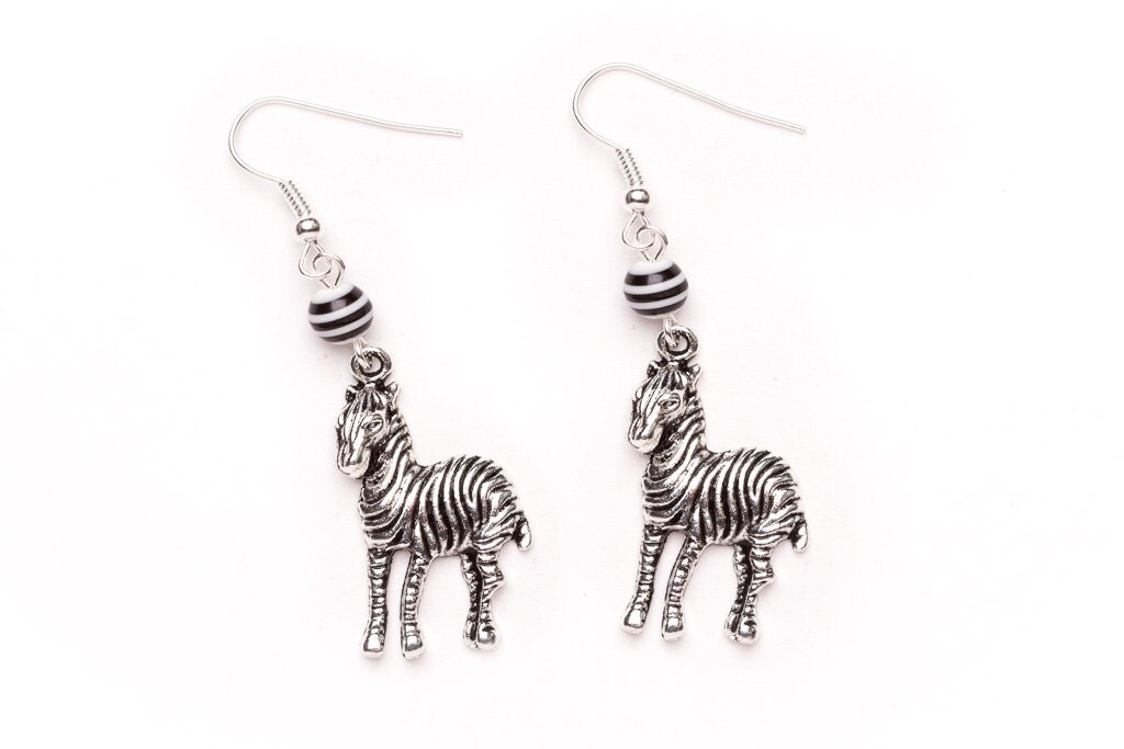 Beaded Zebra Earrings Zebra Charm Earrings Zebra Jewellery
