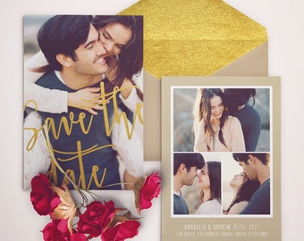 Save the Date Template for Photographers, Gold Save the Date Card Announcement, Engagement Photography - Photoshop Templates - SD006