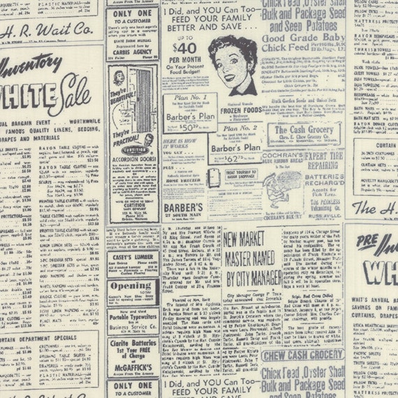 Retro Newsprint Fabric Modern BG Paper Moda 1582 15 Zen Chic