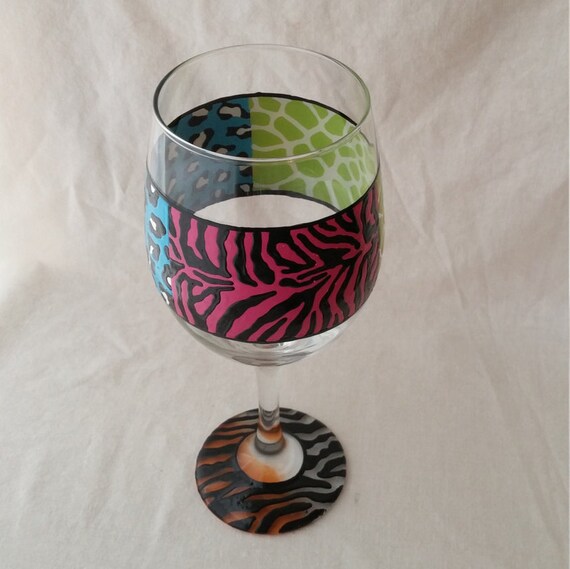 Animal Print Hand Painted Wine Glass Zebra by PaintFromScratch