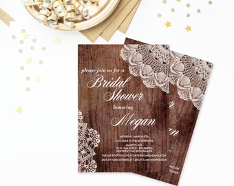 Rustic Lace Wedding Shower Invitation, Bridal Shower Invitation, Couples Shower, Barnwood and Lace Bride to be, Wedding Party, Rustic Chic