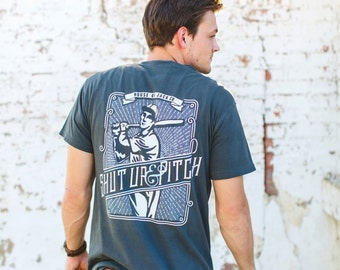 SALE - SHUT Up & PITCH Baseball Men's T-Shirt - Pepper - Comfort Colors Men's T-Shirt - Men's Gift - Baseball Gifts- Baseball