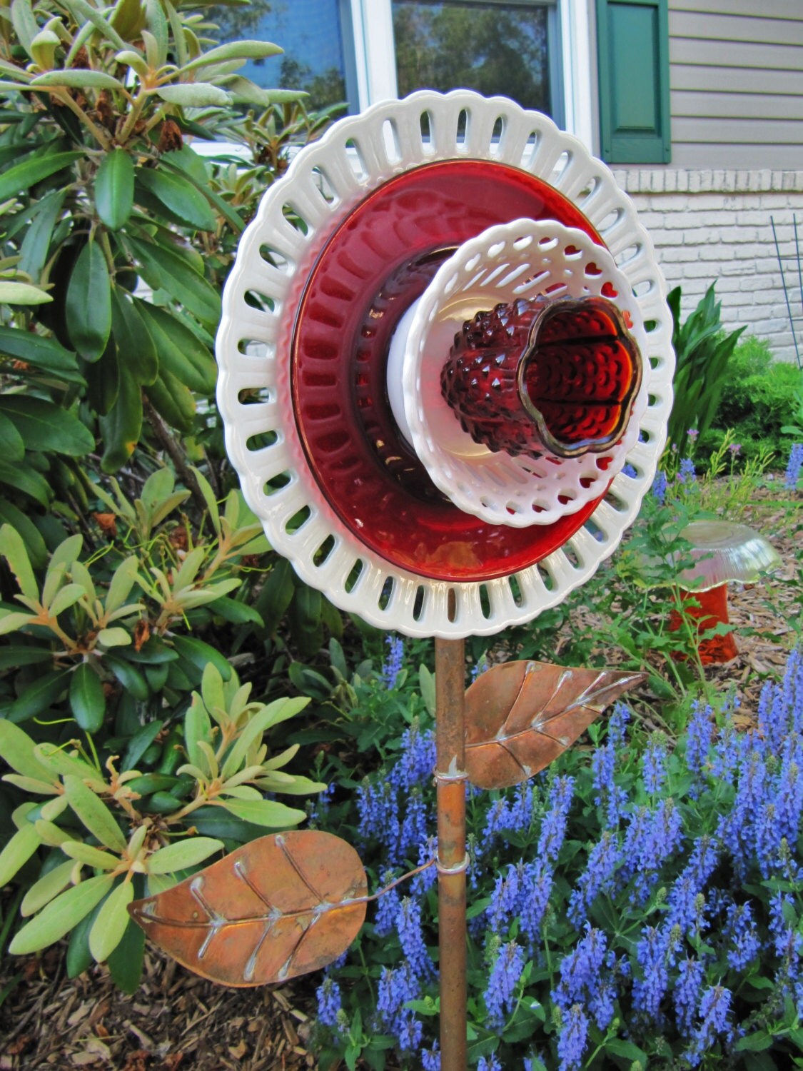 glass flower plate garden decor upcycled glass art glass