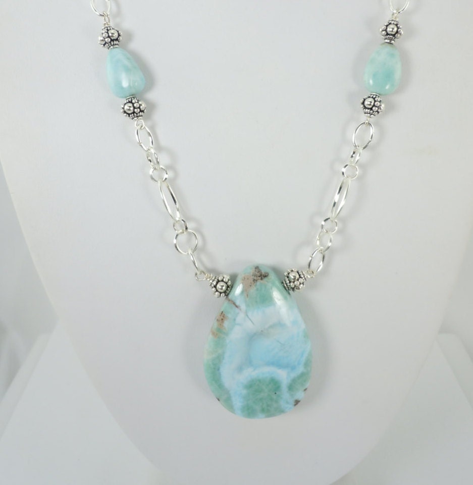 Larimar Bead Necklace Pendant Necklace Sterling Silver