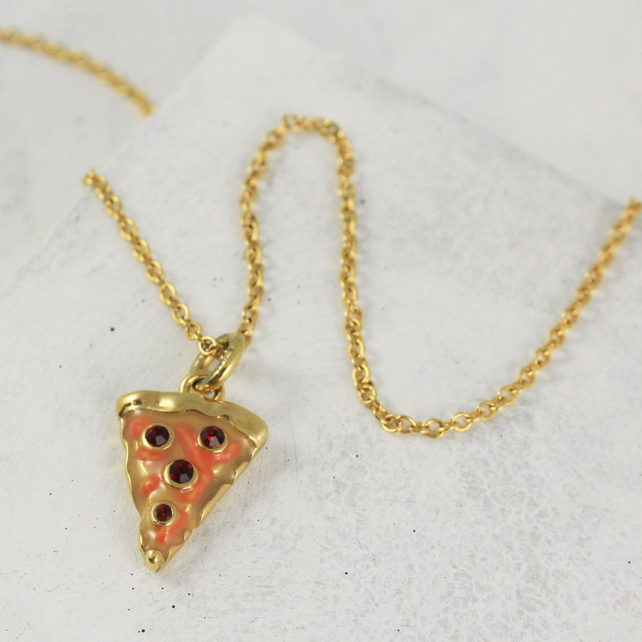 Pizza Necklace Pepperoni Slice Gold by
