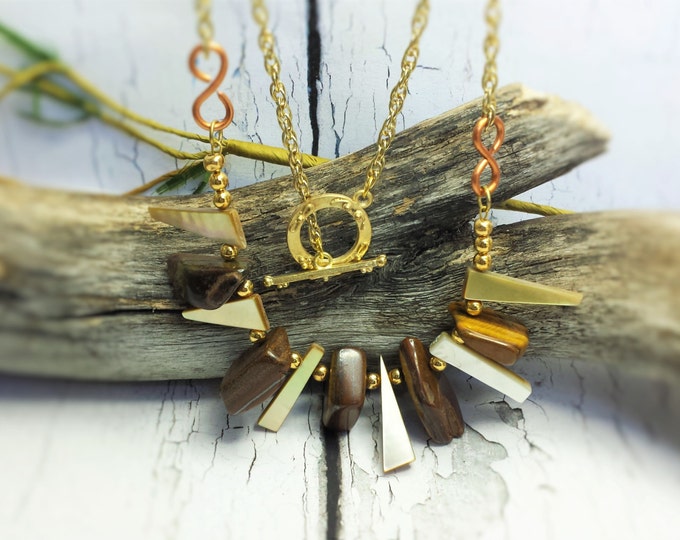 Fall Jewelry Trends ~ Anniversary Gift For Her ~ Simple Boho Necklace with Large Tiger Eye Stones ~ Tribal Statement Necklace For Women