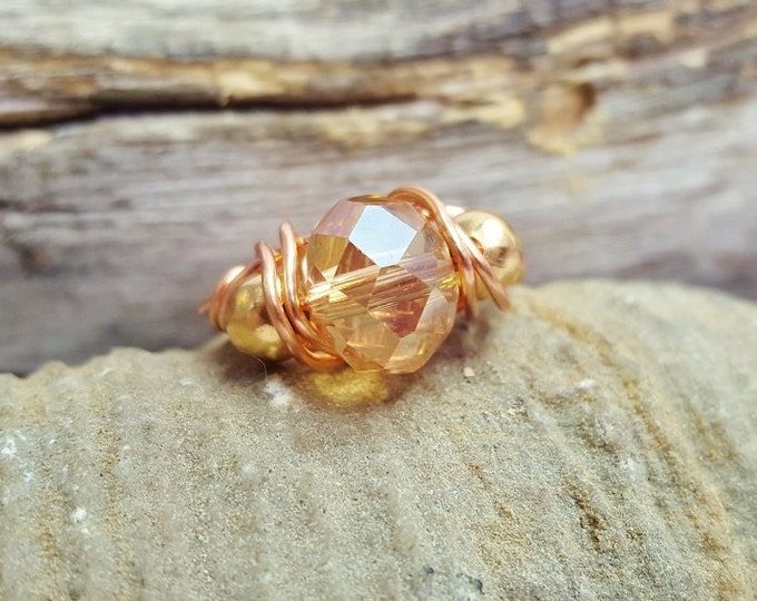 November Birthstone Ring ~ Pure Copper & Citrine Wire Wrapped Ring ~ Simple Promise Ring, 13 Year Anniversary Gift, Bridesmaid Gift Idea