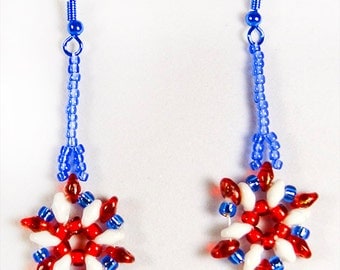 4th of July earrings, Memorial Day, Flag Day, red white blue earrings, patriotic earrings, patriotic jewelry, beaded earrings,