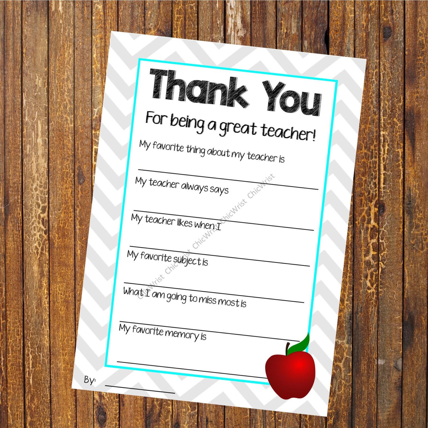 TEACHER Appreciation Printable // Teacher Thank You // Thank