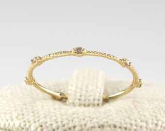 Champagne Diamond Stacking Ring, Cognac Diamond Ring, 14K Diamond Thin Eternity Wedding Band, 14K Minimalist Simple Thin Ring