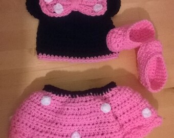 Chapeau Minnie Mouse Fille Au Crochet – Avec Tresses – Multicolore (neuf Sans étiquette)
