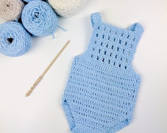 CROCHET PATTERN - Crochet Baby Romper Blue Orchid /Onesie /Playsuit - Babay Overall - PDF