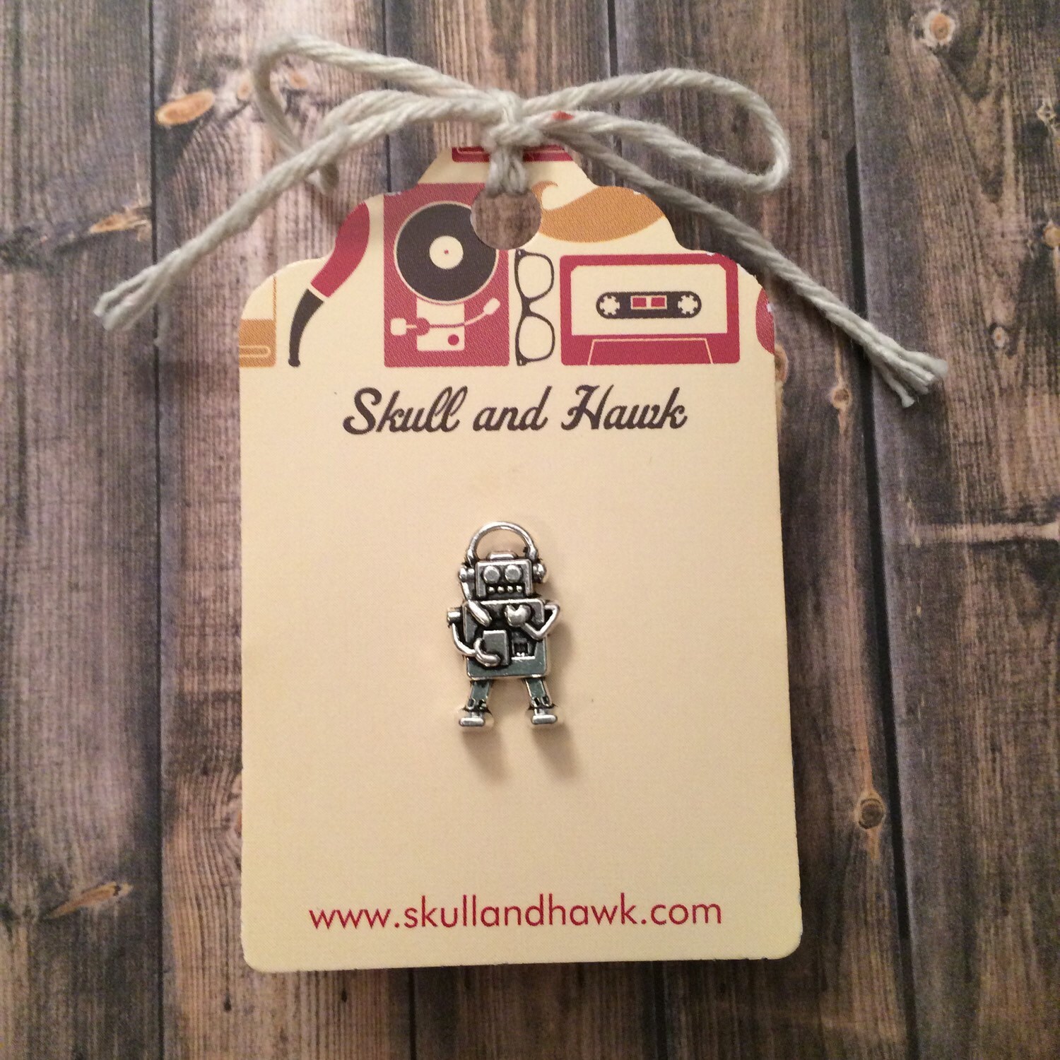 Robot Lapel Pin / Tie Tack Antique Silver Tone by SkullAndHawk