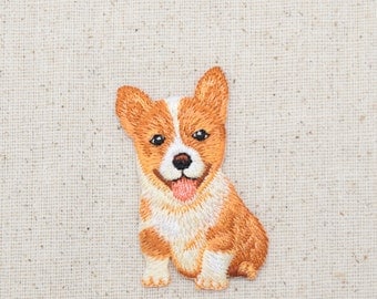 Corgi - Puppy Dog - Sitting - Full Body - Embroidered Patch - Iron on Applique - 1517280A