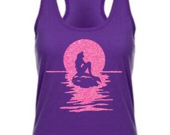 Ariel in the Moonlight The Little Mermaid Glitter Next Level Tank Top Disney Princess