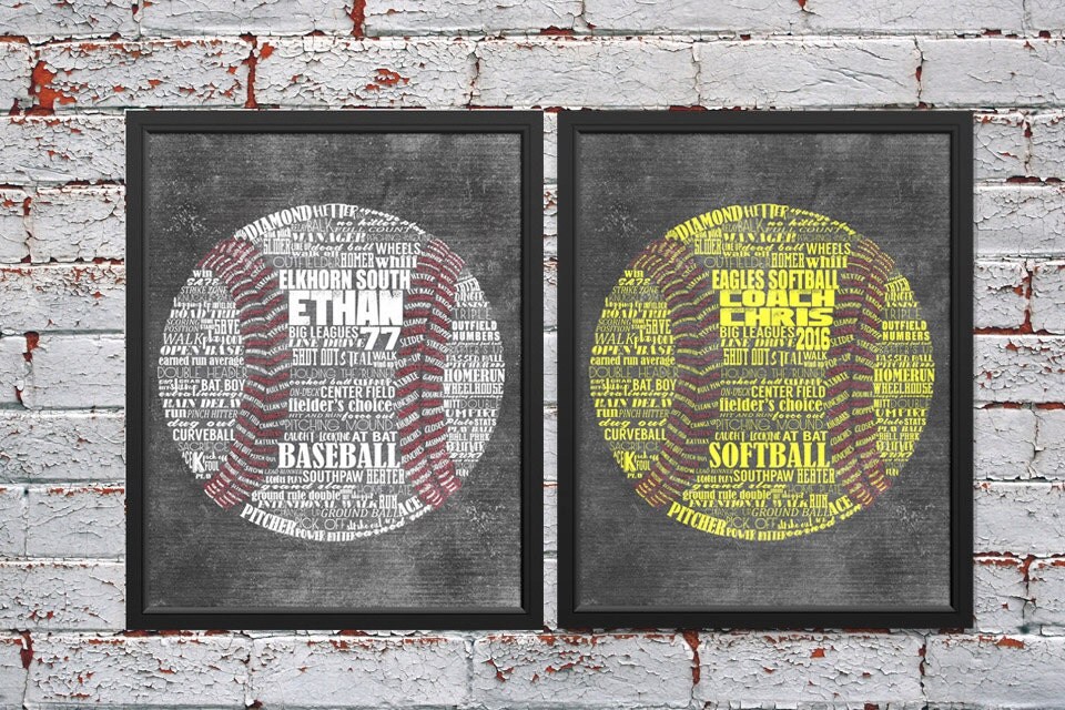 Personalized BASEBALL SOFTBALL Chalkboard Word Art Add Your