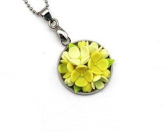 Gift-for-her Polymer Clay Necklace Pendant Polymer Clay Jewelry Clay Jewelry Fashion Jewelry Floral Pendant Necklace Yellow Pendant