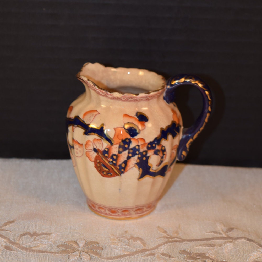 1880s English Small Pitcher Antique 1882 Milk Pitcher Gold