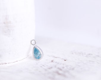 Aquamarine Charm - Sterling Silver Pendant - March Birthstone - Pear Shape Charm - Silver Findings - Rain Drop - Wholesale - Bulk / SS-GC001