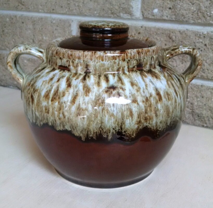 Vintage Brown Drip Glaze Cookie Jar Canister