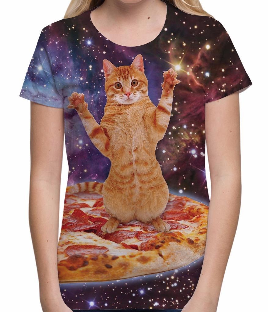 Women\u002639;s Pizza Space Cat T Shirt All Over Print Festival