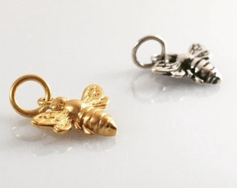 Bracelet Charm, Little Gold Bee Charm, 24k Gold Plated or Sterling Silver Charm, Beekeeper Gift, Save the Bees, Honeybee Bumblee Charm