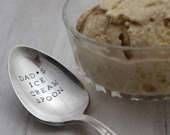 Hand Stamped Silver plated Dad's Ice Cream Spoon, Stamped DAD Spoon Gift, Stamped Silverware, Ice Cream Spoon, Father's Day Gift, Custom