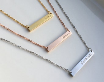 Gold Name Bar Necklace - Simple Dainty Necklace - Wife Gift - Bridesmaid Gift - Love Gift - Rose Gold Necklace - Gold Bar Necklace