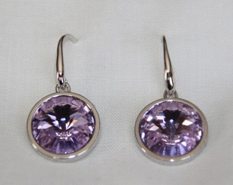 Lilac Swarovski Crystal drop earrings. purple Swarovski Crystal drop earrings. Silver earrings. Purple earrings. Dangle crystal earrings.