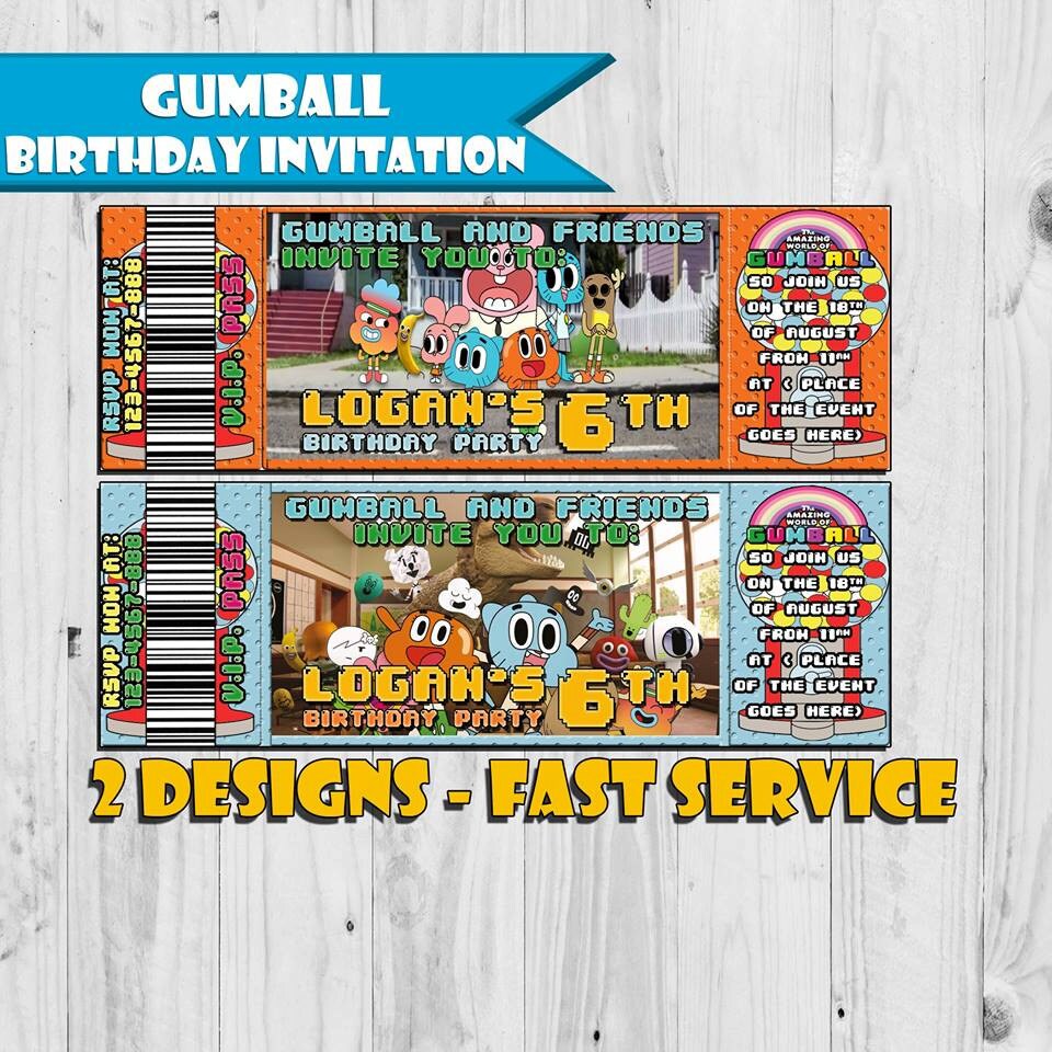 The Amazing World of Gumball Birthday Invitation Digital