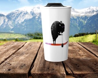 buffalo mug, ceramic travel mug, coffee mug, coffee lovers gift, paddle board mug, buffalo gift, SUP, paddleboarding, paddle board gift