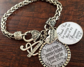 Mother of the GROOM gift, Mother of the groom bracelet, Mother of the BRIDE gift, mother in law, personalized wedding keepsake, INITIAL