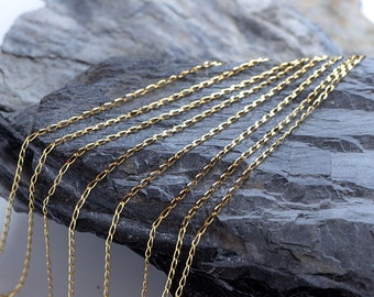 Solid Gold Chain Necklace 14k solid Gold Elegant Rectangular Link Chain Gift for Her Anniversary gift birthday Gift bridal Dainty necklace
