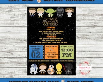Star Wars Birthday Invitations - Personalized - Star Wars Party - INSTANT DOWNLOAD - Edit at Home with Adobe Reader Now!