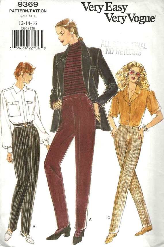 1990s easy tapered pants pattern Vogue 9369