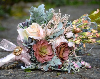 Succulent Bouquet Bridal Silk Flower Mint And Peach Succulent Bouquet Bridal Silk Flower Mint And Peach