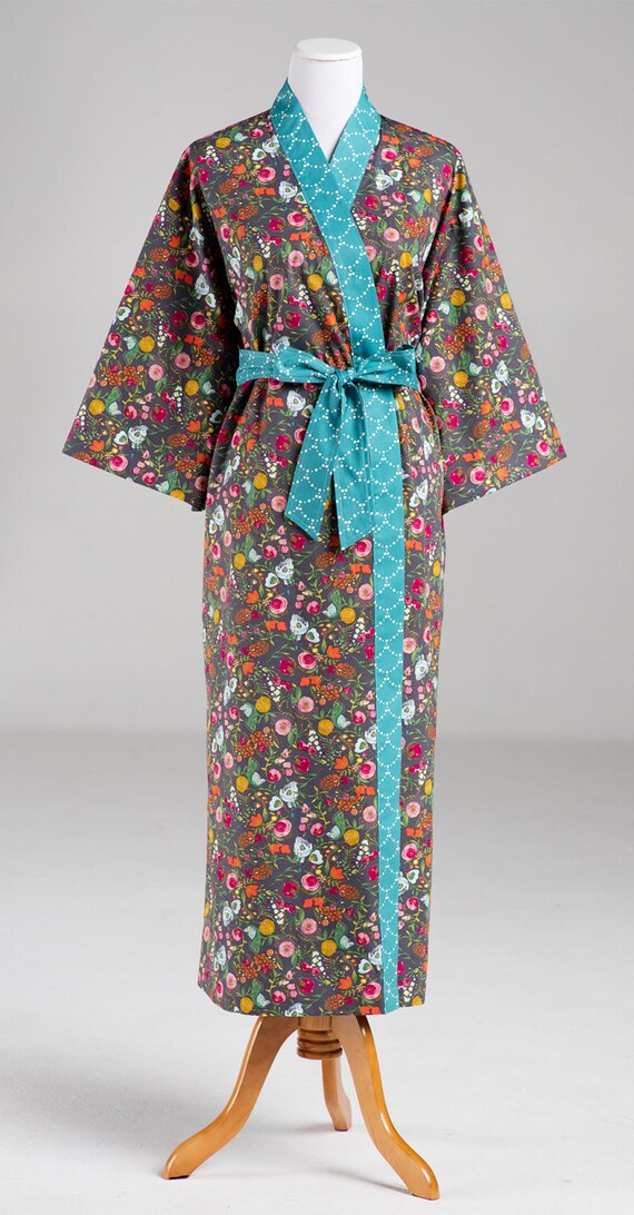 Items similar to Kimono Robe Lined Womens Robe Long Bathrobe Cotton