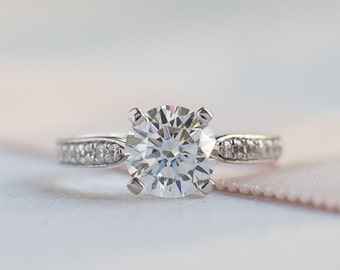 Art Deco Engagement Ring - Round Cut Engagement Ring - Wedding Ring - Solitaire Ring - Cubic Zirconia Ring - Sterilng Silver Ring