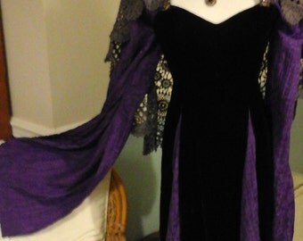 Maleficent inspired costume, dress, cosplay, upcycled, black velvet, purple, size xs, witch, priestess, queen dress