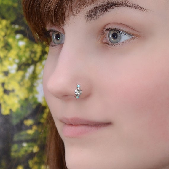 Nose Ring - Silver Nose Hoop - 2mm Blue Opal Helix Earring - Rook Piercing Jewelry - Septum Ring - Tragus Hoop - Cartilage Piercing - 20g