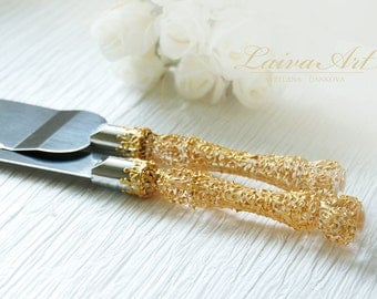 Gold Wedding Cake Server Set & Knife Gold wedding