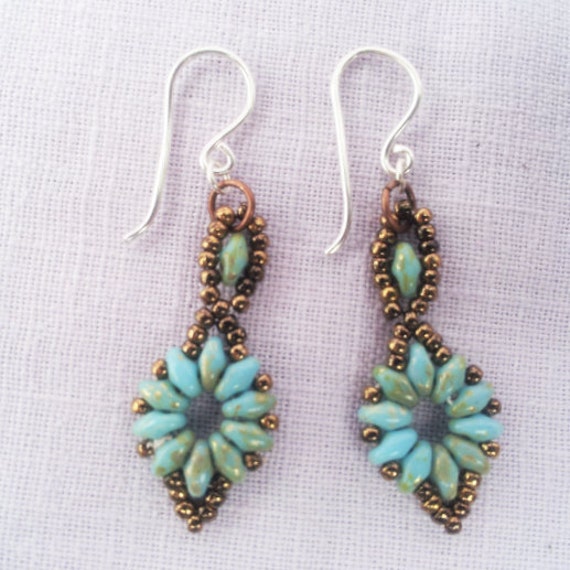 Items similar to Earrings - Jewelry beaded earrings - Turquoise seed ...