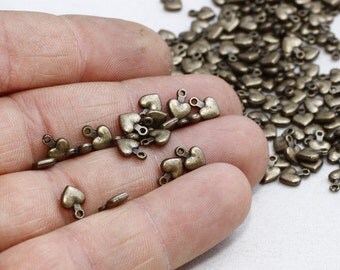 50 Pcs 5x7mm Antique Bronze Heart Charms, Heart Pendant, Heart Necklace, Heart Beads, Mini Pendant Charms, ANS72